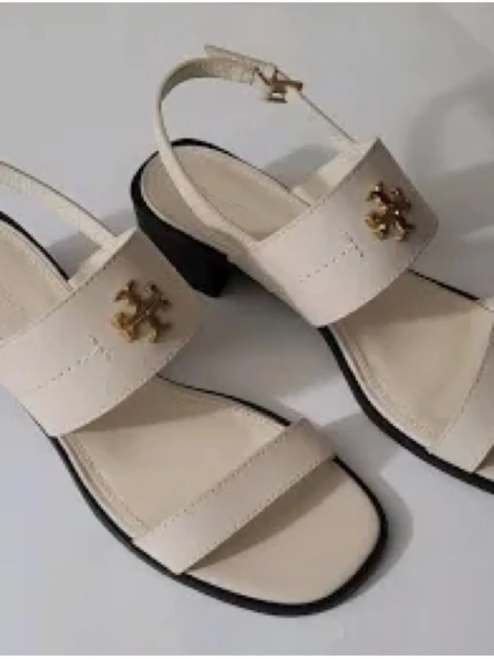 Tory Burch Eleanor Cream Leather Block-Heel Sandals Size 10.5